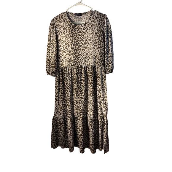 Zara leopard print tiered midi dress size M - Picture 2 of 9